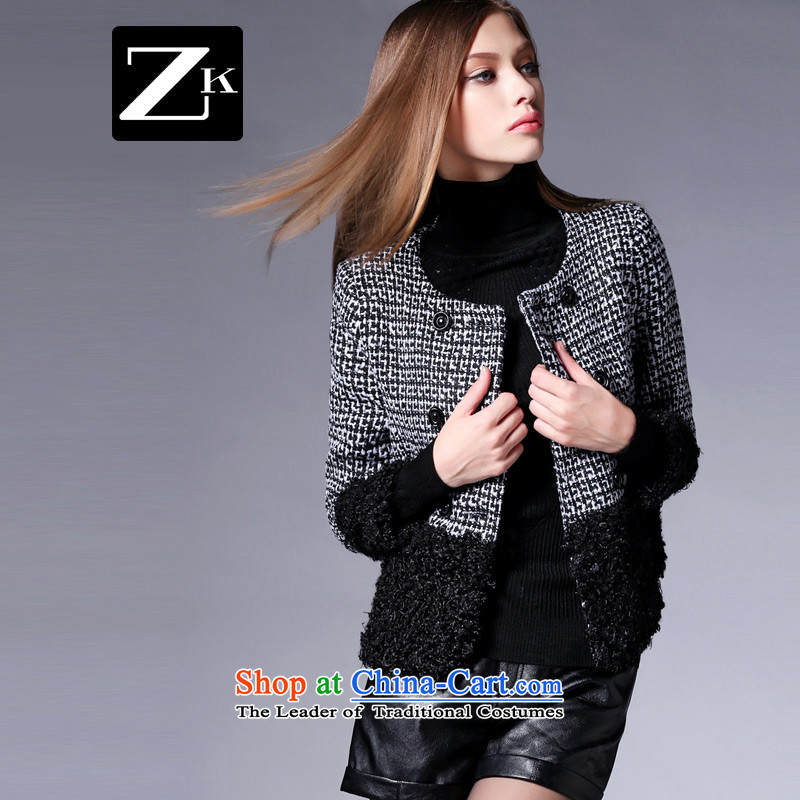 Zk Western women 2015 autumn and winter new chidori grid stitching gross shortage of female jacket? Small incense wind gross L,zk,,, black cloak? Online Shopping