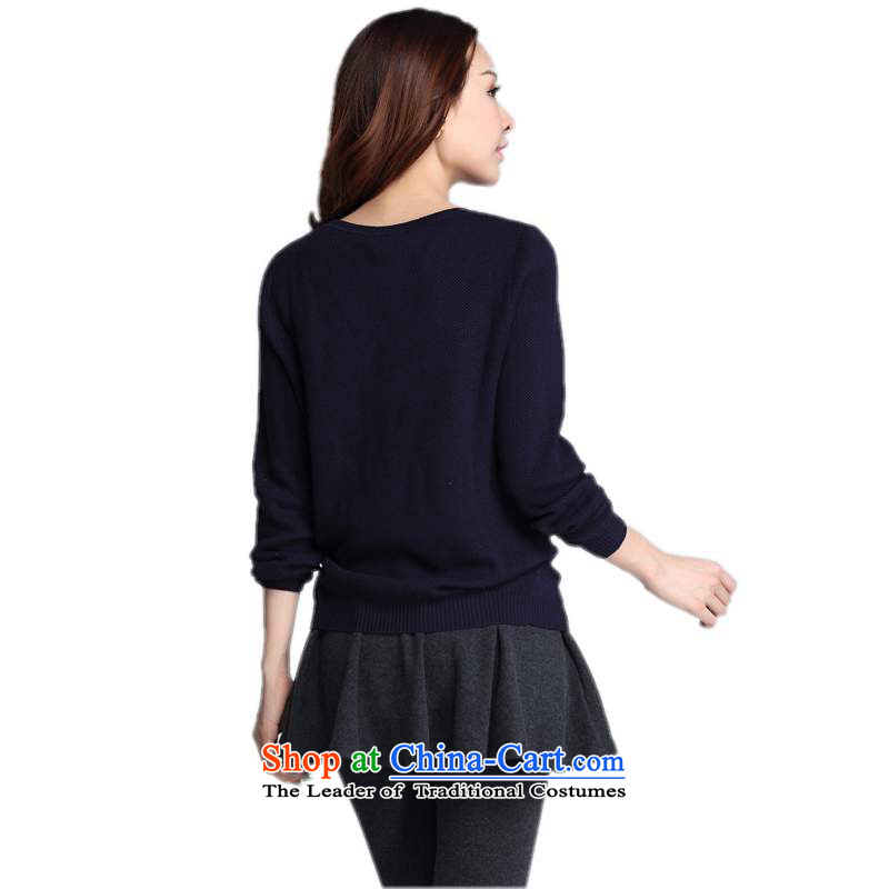 The package of ladies' knitted shirts mail Korean college wind lady to long-sleeved sweater xl swan stamp forming the T-shirt shirt leisure lady video thin dark blue T-shirt 3XL about 160-175, land is of Yi , , , shopping on the Internet