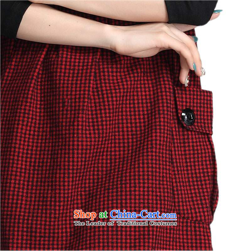 2015 Women's dresses to xl Korean Fine Grid long-sleeved OL of leisure? skirt wool gross winter clothing loose waist video thin, forming the skirt thick m Red 4XL about 175-190, land is of Yi , , , shopping on the Internet