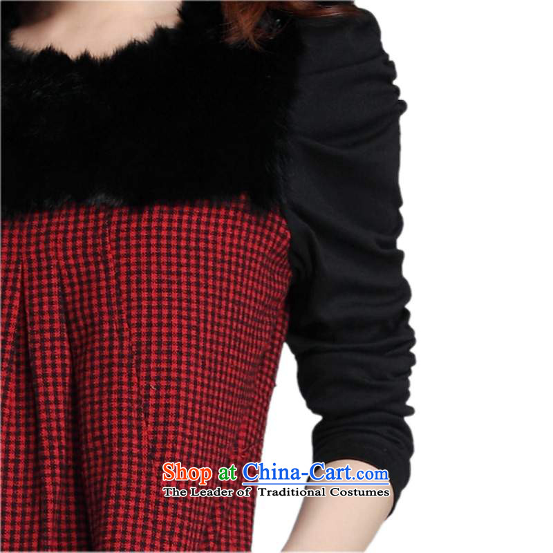 2015 Women's dresses to xl Korean Fine Grid long-sleeved OL of leisure? skirt wool gross winter clothing loose waist video thin, forming the skirt thick m Red 4XL about 175-190, land is of Yi , , , shopping on the Internet