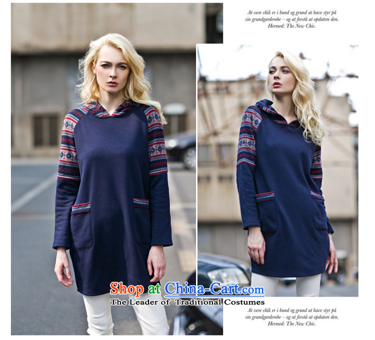 Morning to 2015 autumn and winter winds New Europe and the Code women knocked-color printing with cap sweater thick MM tread stitching posted bags long long-sleeve sweater Blue M for 90-110 catty picture, prices, brand platters! The elections are supplied in the national character of distribution, so action, buy now enjoy more preferential! As soon as possible.