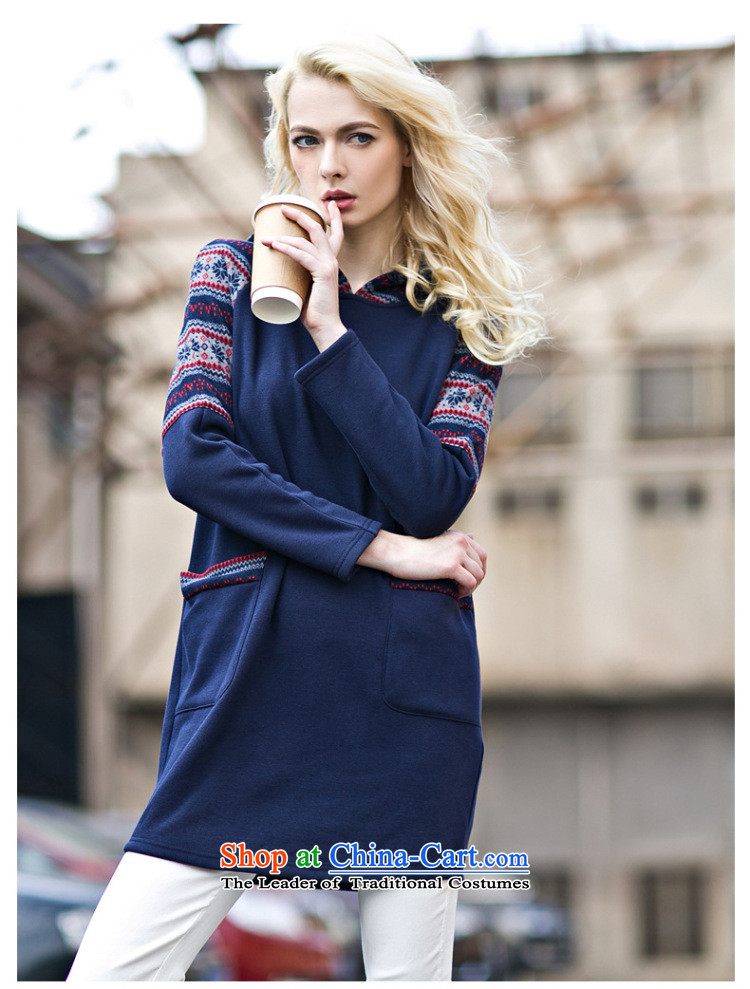 Morning to 2015 autumn and winter winds New Europe and the Code women knocked-color printing with cap sweater thick MM tread stitching posted bags long long-sleeve sweater Blue M for 90-110 catty picture, prices, brand platters! The elections are supplied in the national character of distribution, so action, buy now enjoy more preferential! As soon as possible.