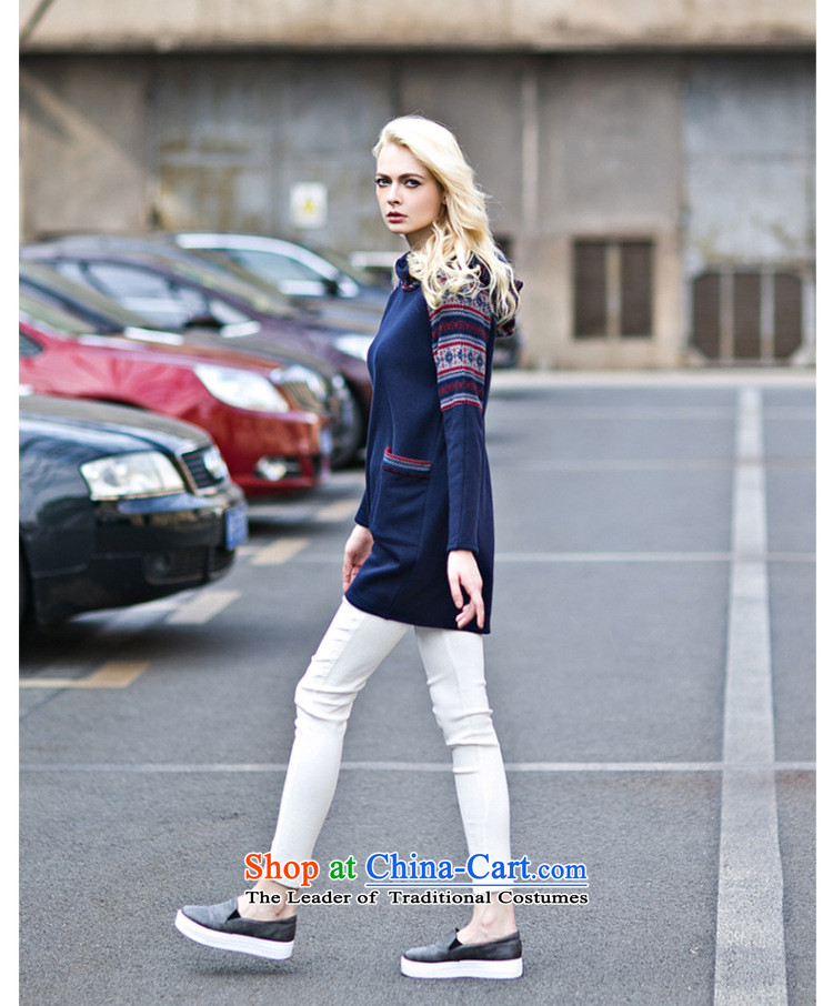 Morning to 2015 autumn and winter winds New Europe and the Code women knocked-color printing with cap sweater thick MM tread stitching posted bags long long-sleeve sweater Blue M for 90-110 catty picture, prices, brand platters! The elections are supplied in the national character of distribution, so action, buy now enjoy more preferential! As soon as possible.