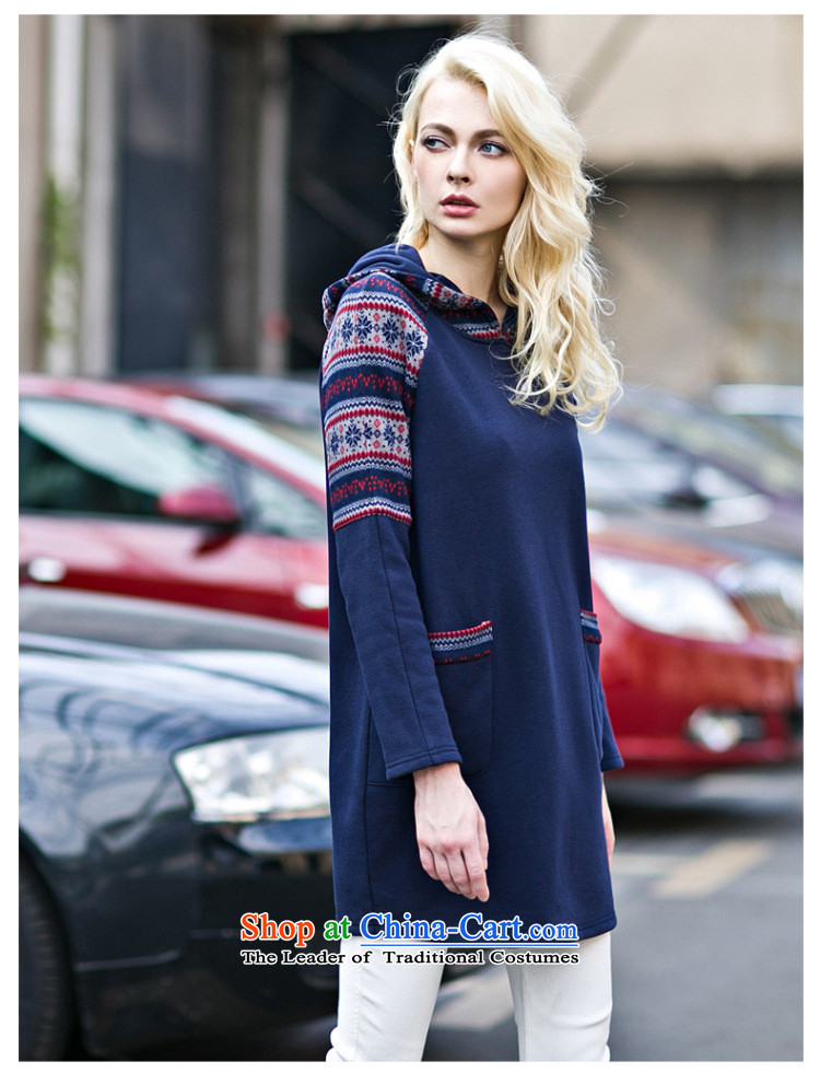 Morning to 2015 autumn and winter winds New Europe and the Code women knocked-color printing with cap sweater thick MM tread stitching posted bags long long-sleeve sweater Blue M for 90-110 catty picture, prices, brand platters! The elections are supplied in the national character of distribution, so action, buy now enjoy more preferential! As soon as possible.