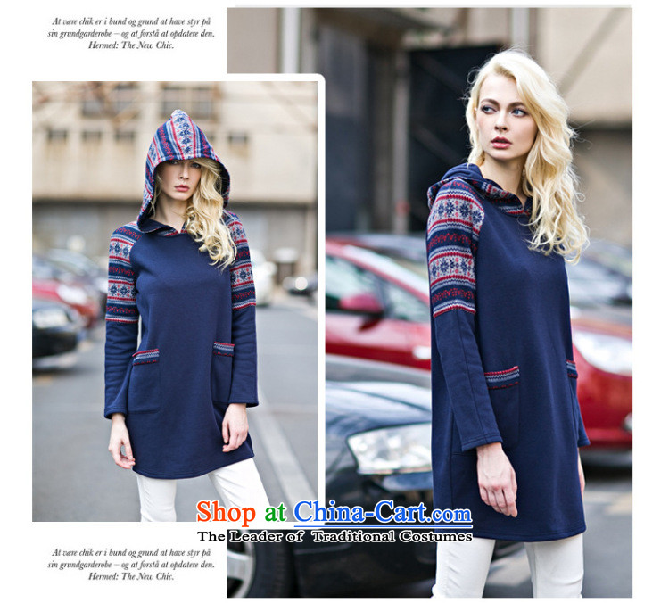 Morning to 2015 autumn and winter winds New Europe and the Code women knocked-color printing with cap sweater thick MM tread stitching posted bags long long-sleeve sweater Blue M for 90-110 catty picture, prices, brand platters! The elections are supplied in the national character of distribution, so action, buy now enjoy more preferential! As soon as possible.