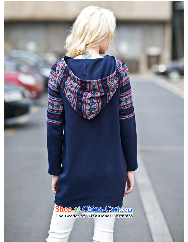 Morning to 2015 autumn and winter winds New Europe and the Code women knocked-color printing with cap sweater thick MM tread stitching posted bags long long-sleeve sweater Blue M for 90-110 catty picture, prices, brand platters! The elections are supplied in the national character of distribution, so action, buy now enjoy more preferential! As soon as possible.