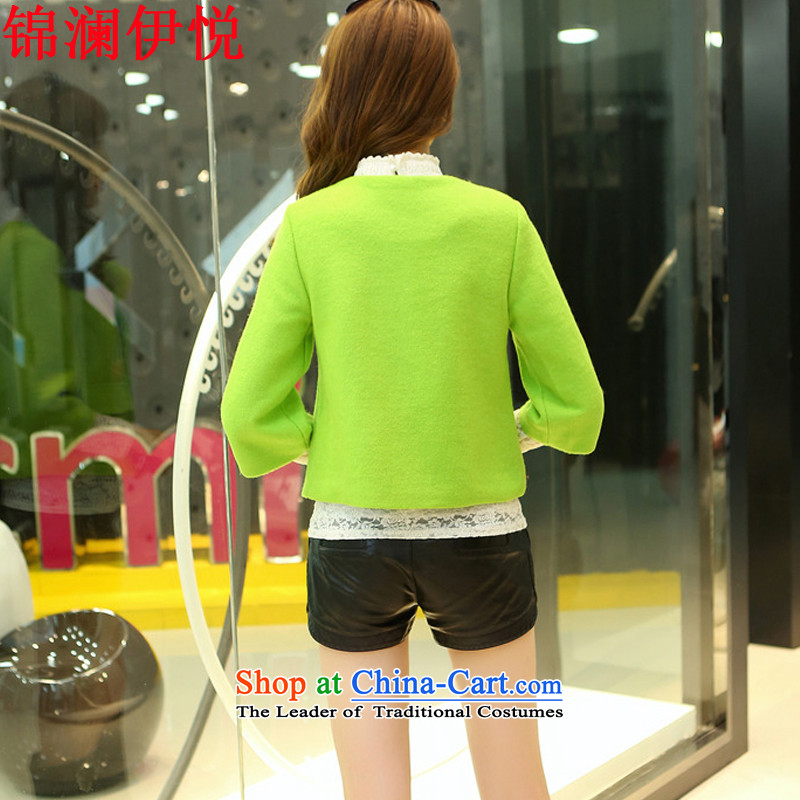 The world of Kam Yuet 2015 sweet Sau San round-neck collar 7 Cuff pocket dolls large relaxd Top Loin of wool a short) round-neck collar gross jacket Fluorescent Green L? Kam World of Yue , , , shopping on the Internet