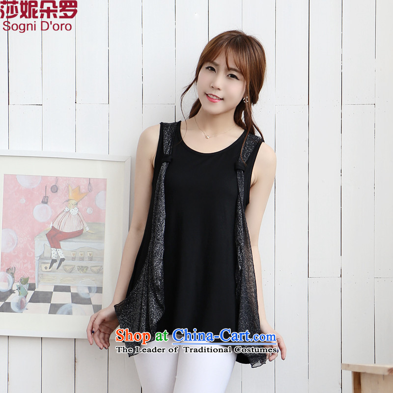 Shani Flower Lo 2014 XL women 200 catties thick mm summer new Korean stitching graphics thin loose vest t shirt black?5XL experts7723
