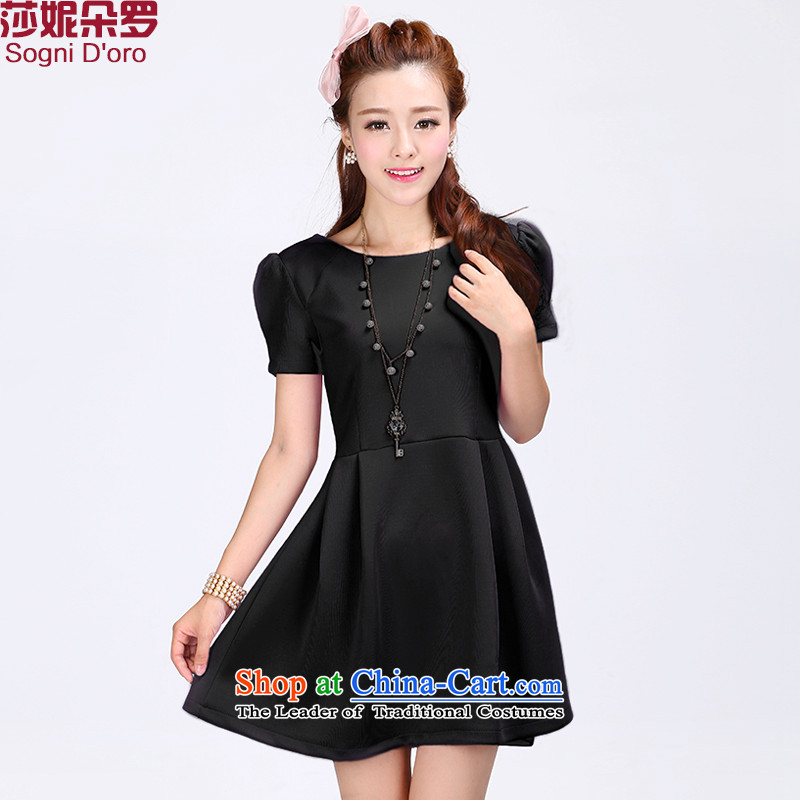 Luo Shani flower code dresses thick sister to increase women's summer code graphics thin, 6766 mm dress with thick black?4XL