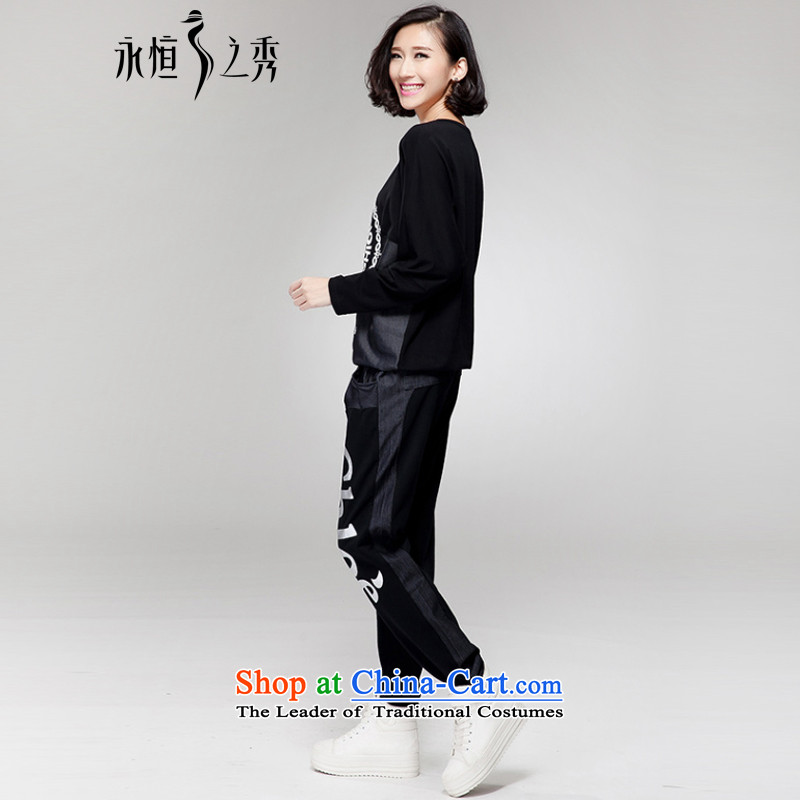 The Eternal-soo to xl ladies casual sports wear thick sister autumn 2015 new products, Hin fat mm thick thin tee trouser press kit two black 3XL(140 catty - 160 catties through), the Eternal Soo , , , shopping on the Internet