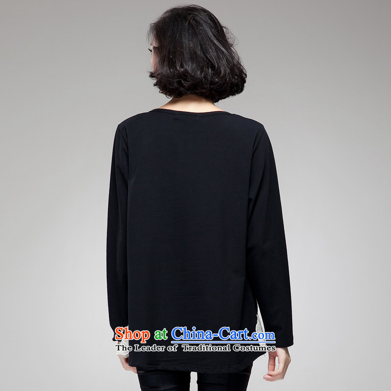 The Eternal Soo-XL t-shirts with new Fall 2015 mm thick sister western temperament Sau San embroidery cotton thick, Hin thin long-sleeved T-shirt, black T-shirt 3XL(145 catty -165 catty, eternal-soo wore shopping on the Internet has been pressed.
