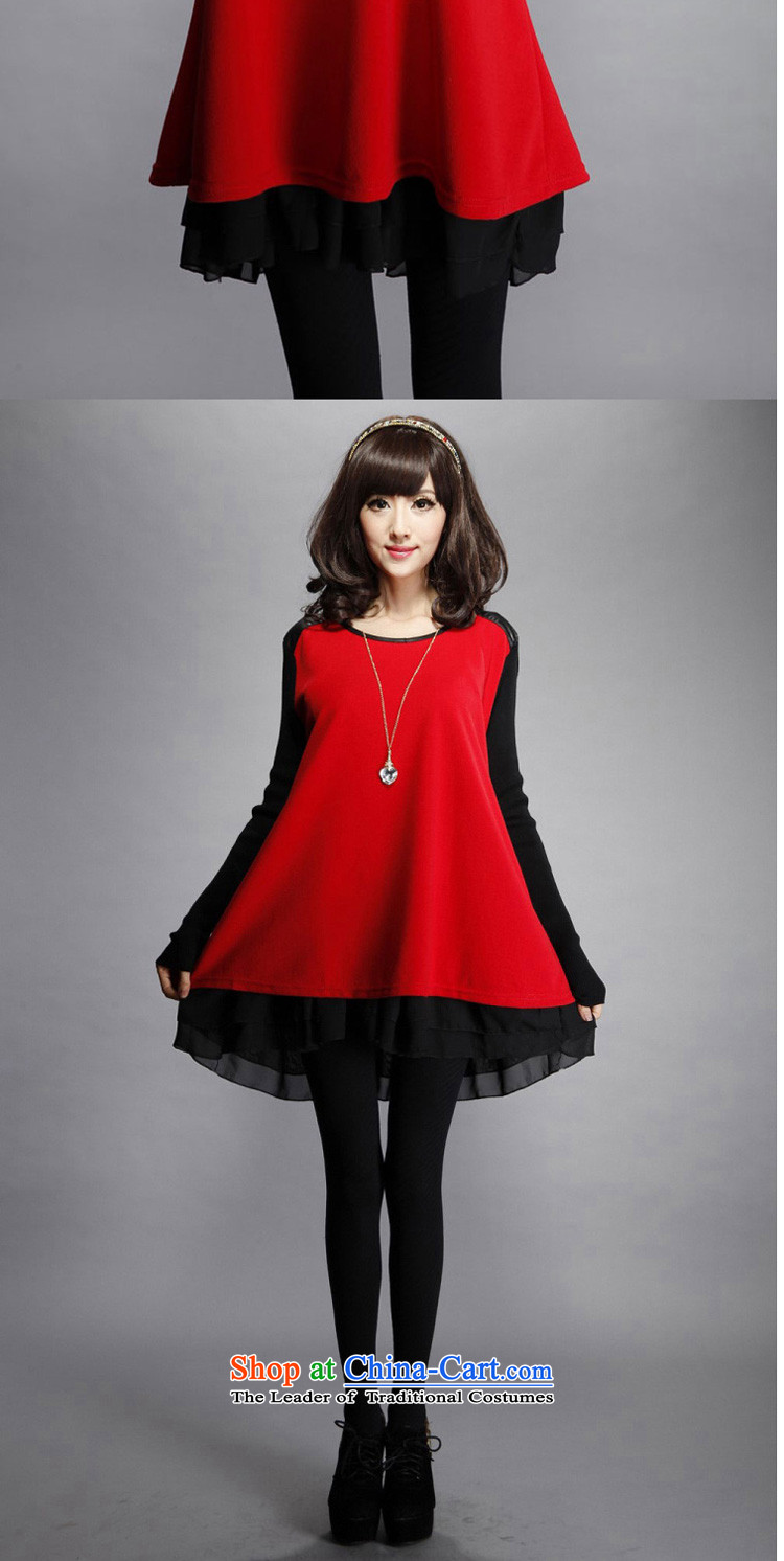 Flower to Isabelle 2015 autumn and winter new Fat MM to xl loose knitting stitching forming the long-sleeved dresses D7320 female Red 4XL Photo, prices, brand platters! The elections are supplied in the national character of distribution, so action, buy now enjoy more preferential! As soon as possible.