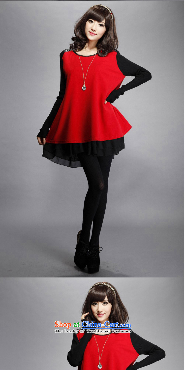 Flower to Isabelle 2015 autumn and winter new Fat MM to xl loose knitting stitching forming the long-sleeved dresses D7320 female Red 4XL Photo, prices, brand platters! The elections are supplied in the national character of distribution, so action, buy now enjoy more preferential! As soon as possible.