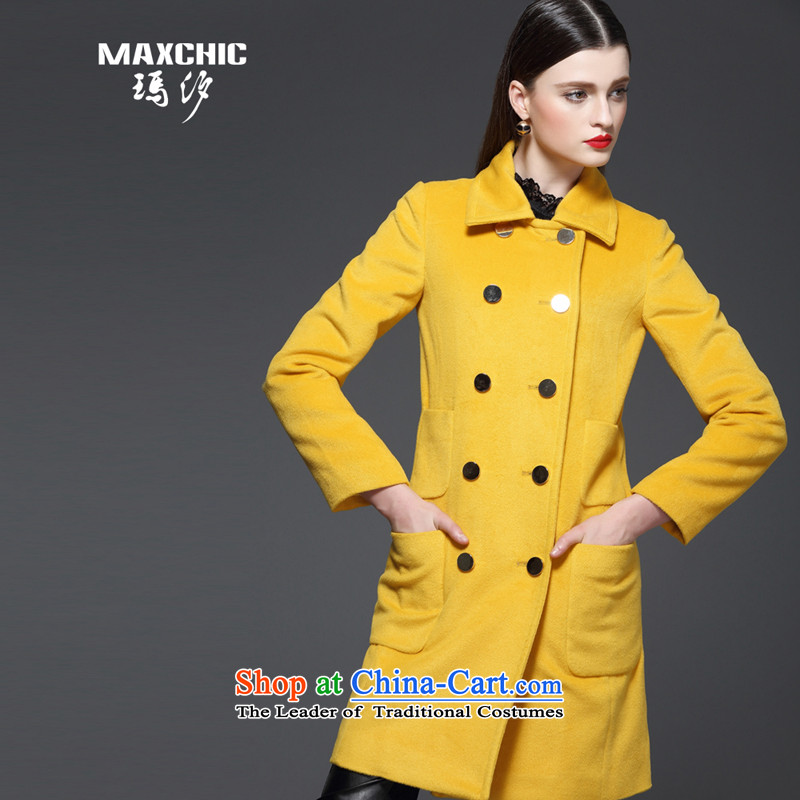Marguerite Hsichih maxchic 2015 autumn and winter new women's suit for double-wool coat in the long hair? 13572 13562 Female coats yellow , L, Princess (maxchic Hsichih shopping on the Internet has been pressed.)