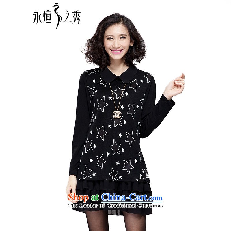 The Eternal Soo-To increase the number of women on the video, thin dresses autumn 2015 new_ thick mm female Korean Version Stamp Petokraka dresses long-sleeved black?4XL_160 catty -180 catty through_
