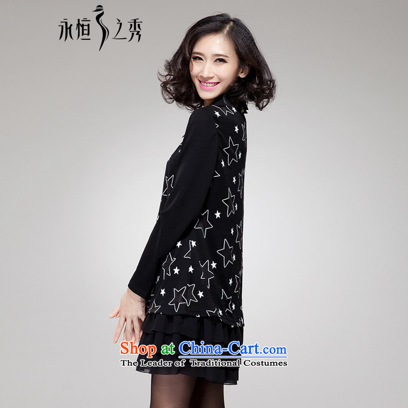 The Eternal Soo-To increase the number of women on the video, thin dresses autumn 2015 new) thick mm female Korean Version Stamp Petokraka dresses long-sleeved black 4XL(160 catty catty through) -180 eternal Soo , , , shopping on the Internet