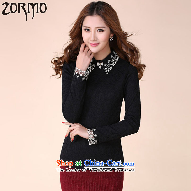 ?Large ZORMO female autumn and winter, lint-free, forming the thick shirts and thick mm lapel lace shirt, extra thermal underwear black?5XL catty around 170-190 microseconds