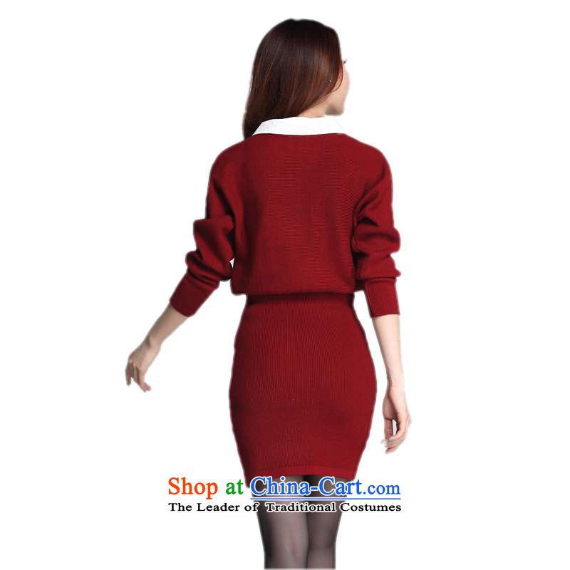 C.o.d. plus hypertrophy Code women's dresses 2015 Fall/Winter Collections of the new Europe and the elegance of the bat long-sleeved sweater lapel package and skirt thick Mei skirt around 125-145 red XL, Slim Connie shopping on the Internet has been press