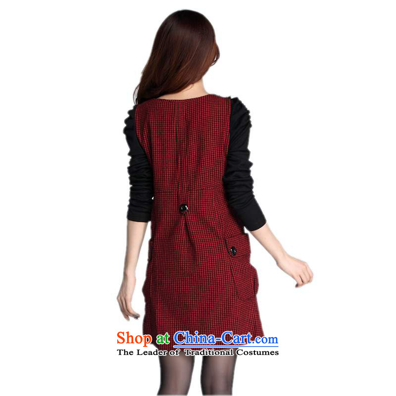 Thick employed by the women's code hypertrophy dresses 2015 Fall/Winter Collections new OL temperament Maomao for long-sleeved gross? Plaid Short skirt relaxd waist Red 4XL 180 around 922.747, land is of Yi , , , shopping on the Internet