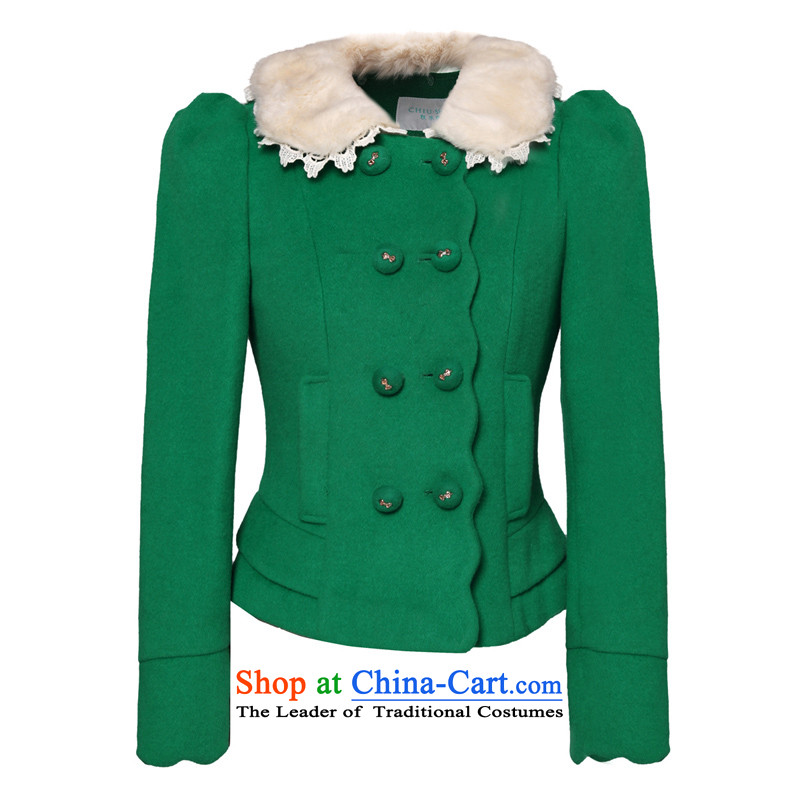 Chaplain who winter clothing new women's sweet Lady wave, double-edge can be shirked gross collar short coats 1341F120202 GREEN 175/XXL, chaplain who has been pressed shopping on the Internet