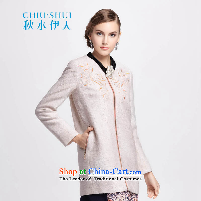 Chaplain who winter clothing new women's refined and elegant continental embroidery coarse wool terylene overcoats 1341F122237 auricle- beige 175_XXL