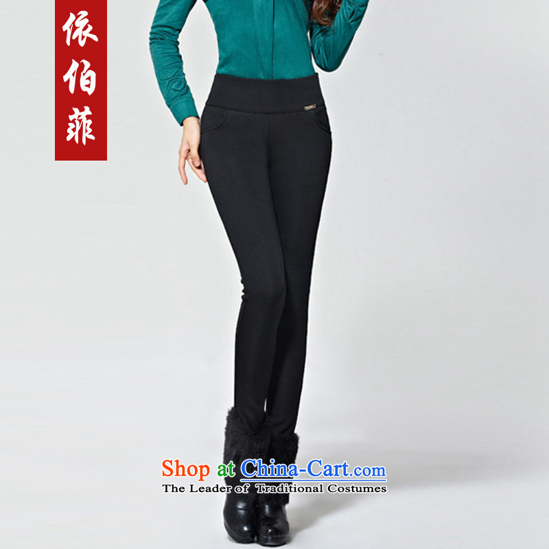 In accordance with the2014 Winter new Korean Top Loin of large graphics thin plus lint-free thick outer side forming the castor trousers press BLACK5XL Y280 female