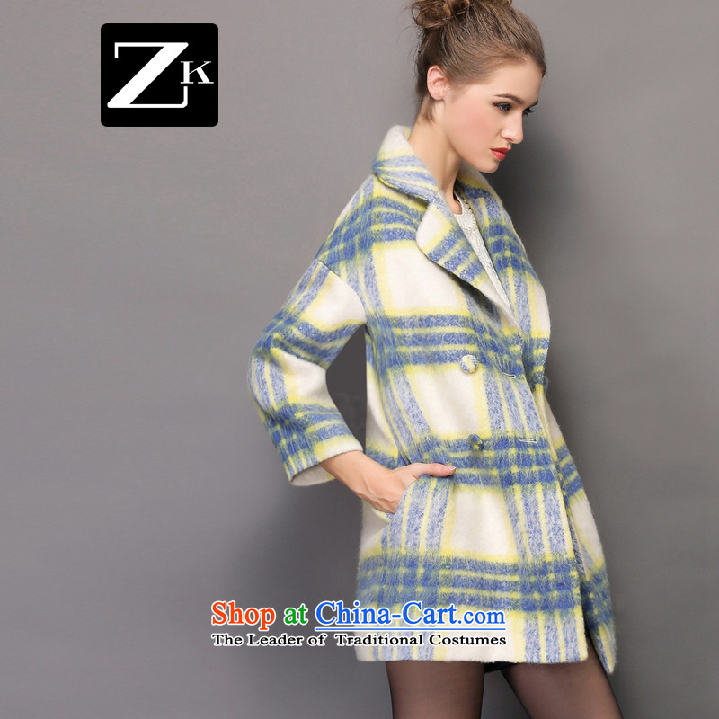 Zk Western women?2015 Fall_Winter Collections of new small-wind jacket girl in gross? Long temperament Sau San Connie sub-coats Blue?M
