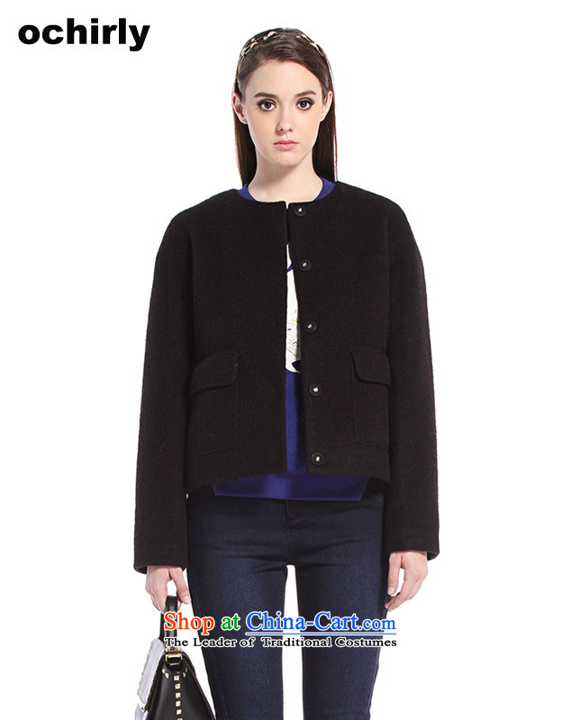 The new Europe, ochirly female simple round-neck collar-loose wool rib cage 1144340990 black jacket? XS_155_80A_ 090