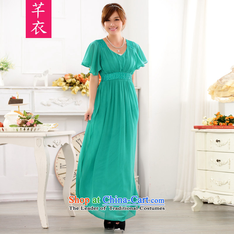 Xl Women 2015 new kumabito thick mm ultra short-sleeved reset manually staple pearl V-Neck chiffon plus hypertrophy code Night Gown of dresses green XL 120-140 catty