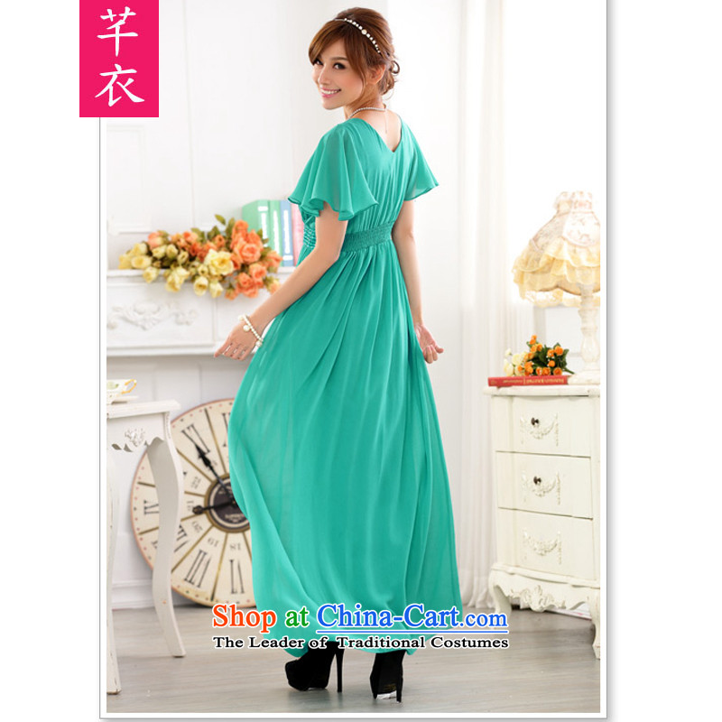 Xl Women 2015 new kumabito thick mm ultra short-sleeved reset manually staple pearl V-Neck chiffon plus hypertrophy code Night Gown of dresses green XL 120-140, Constitution Yi shopping on the Internet has been pressed.