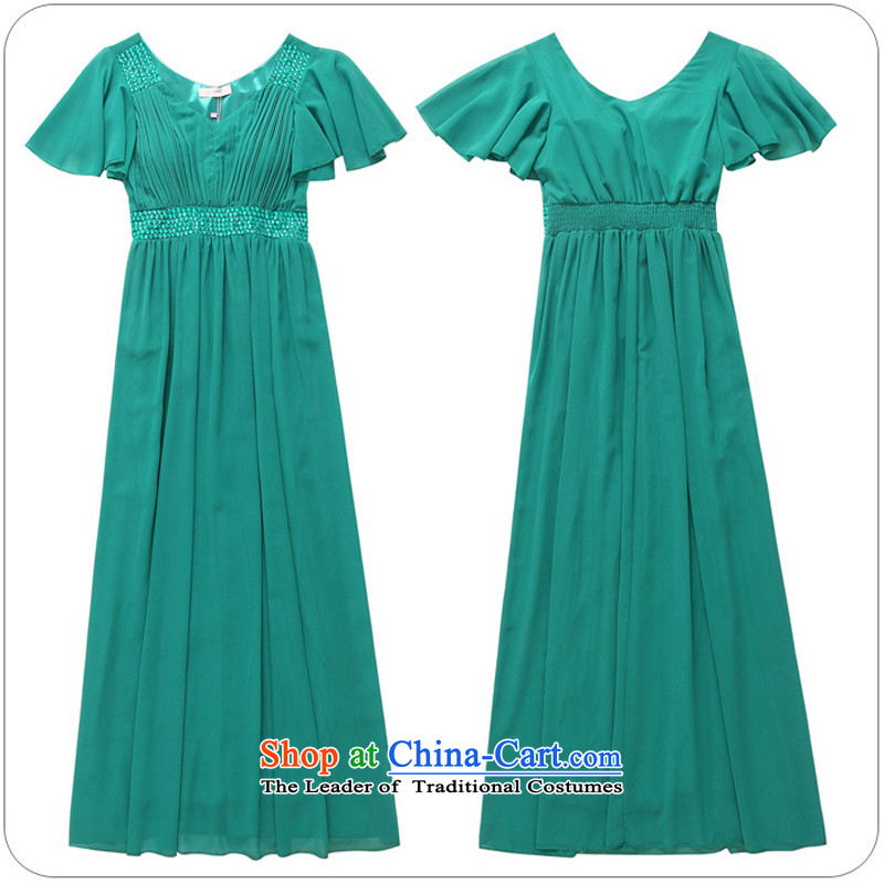Xl Women 2015 new kumabito thick mm ultra short-sleeved reset manually staple pearl V-Neck chiffon plus hypertrophy code Night Gown of dresses green XL 120-140, Constitution Yi shopping on the Internet has been pressed.
