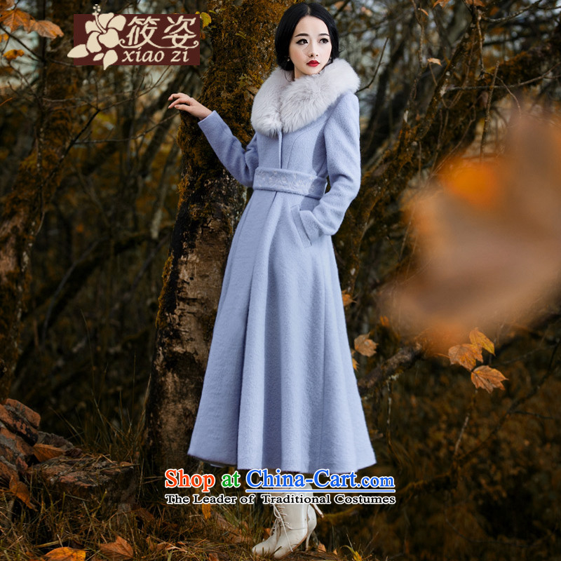 Gigi Lai Siu-Silver Tycoon of autumn and winter nagymaros collar embroidery long large warm light blue jacket? grossM pre-sale 30 days_
