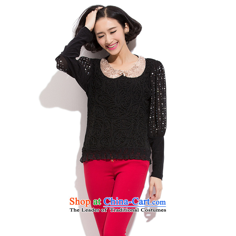 Increase the intensified us thick mm2015 code load new products fall code T-shirts, forming the lace long-sleeved shirt female thin black XL video