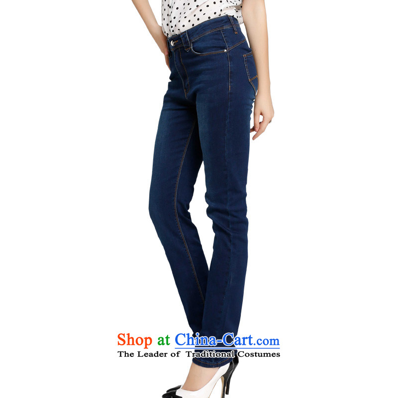 The spring of 2015, large numbers of ladies Top Loin jeans female thick mm crescent set straight legged pants 200 catties to xl trousers blue 34, Crescent set , , , shopping on the Internet