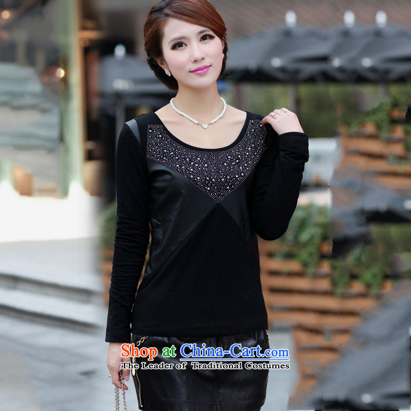 The lymalon2015 lehmann autumn and winter new Korean version of large numbers of ladies thick MM long-sleeved Sau San round-neck collar stitching forming the Netherlands 664 Black XXXL, T-shirt, Ronnie (LYMALON) , , , shopping on the Internet