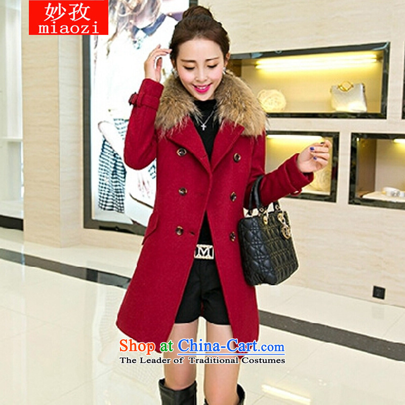 Mya Zi 2015 autumn and winter female Korean version of large numbers of luxury for warm nagymaros gross? jacket double-thin cotton plus video     in the thick long)? great deep red M Miu Zi , , , shopping on the Internet