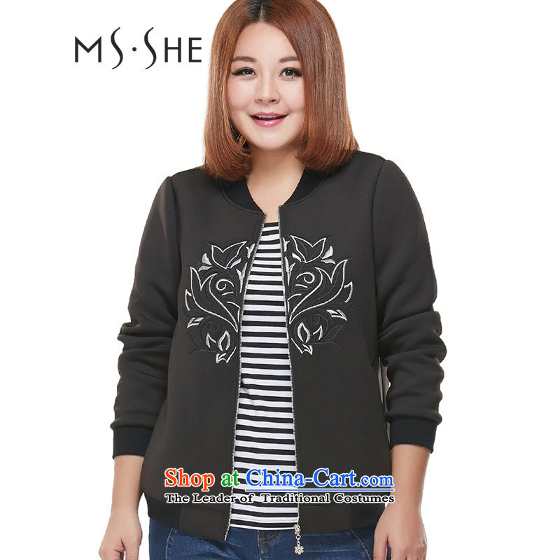To increase the number msshe women 2015 Autumn New_ thick MM floral embroidery Sau San baseball sweater 2191 Black?4XL