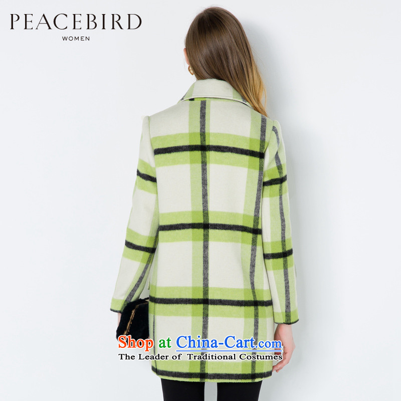 [ New shining peacebird Women's Health 2014 winter clothing new lapel plaid coats A4AA44594 green plaid XL, peacebird shopping on the Internet has been pressed.
