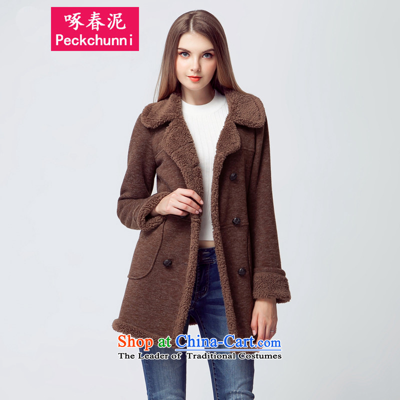 Spring Earth Summit?2015 winter coats female Korean gross? Edition wool velvet cloak lapel temperament in Sau San long plush warm jacket female brown?L