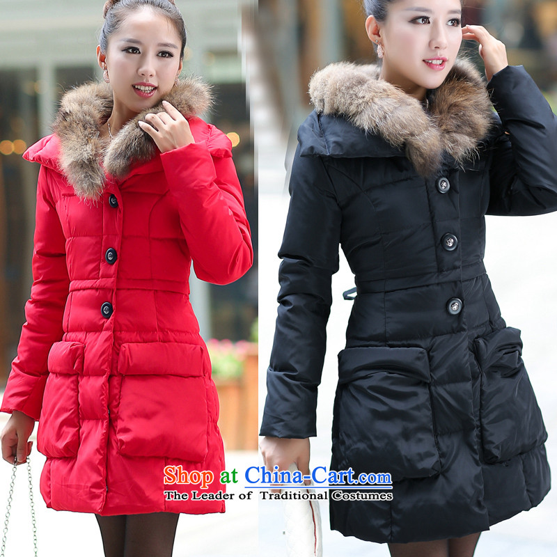 The new 2015 winter coats girl in long jacket, thick nagymaros for Sau San Fat MM THIN large Korea graphics version of the new Korean version of large code thick duvet red?XXXXL MM