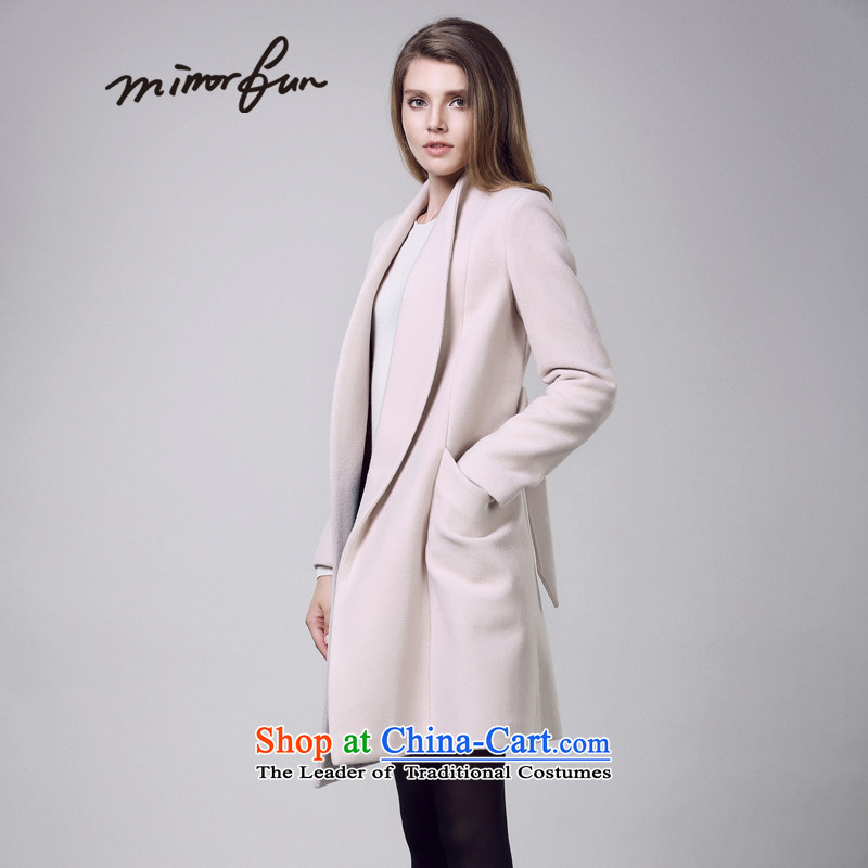 Mirror FUN for winter 2015 new minimalist fruit for system belt 100_ wool pure color long coat female light beige XL