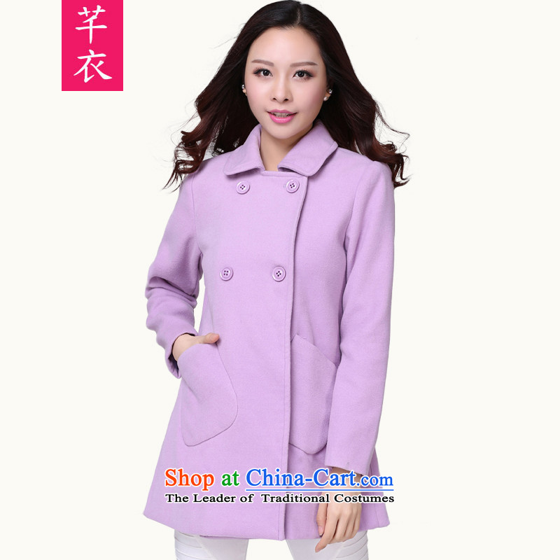 The Constitution Yi Kumabito Women 2015 new thick sister xl winter long-sleeved jacket? expertise thick hair mm Korean double-atmospheric long a wool coat purple 4XL catty around 170-190 microseconds