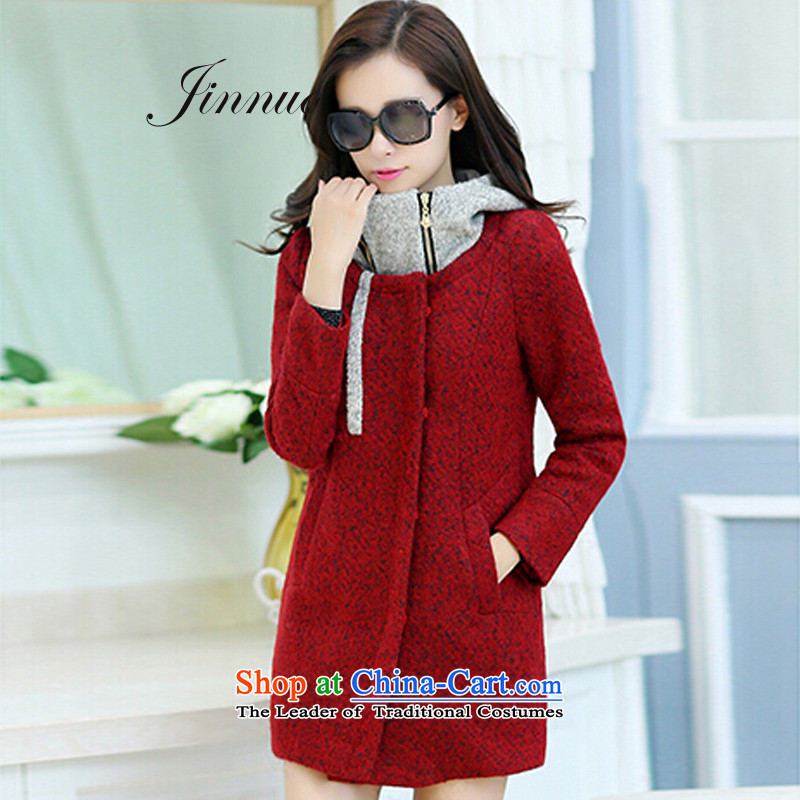 The world of Kam early winter coats spelling Yue colored false two coarse wool spend a wool coat wine red Korean sweet Sau San warm charisma elegant thick wind jacket wine red , L'Yue , , , Kam world shopping on the Internet