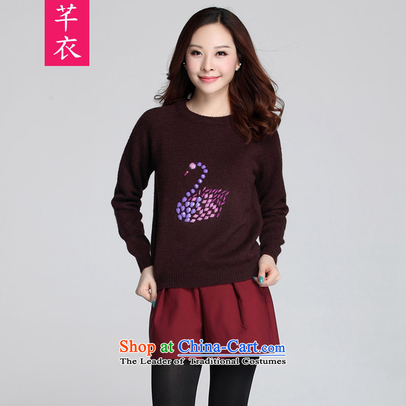 Thick mm T-shirts2015 new kumabito autumn and winter blouses swan manually set loose to Pearl River Delta xl woolen pullover knitwear3XL brown coal appears at paragraphs 145-155