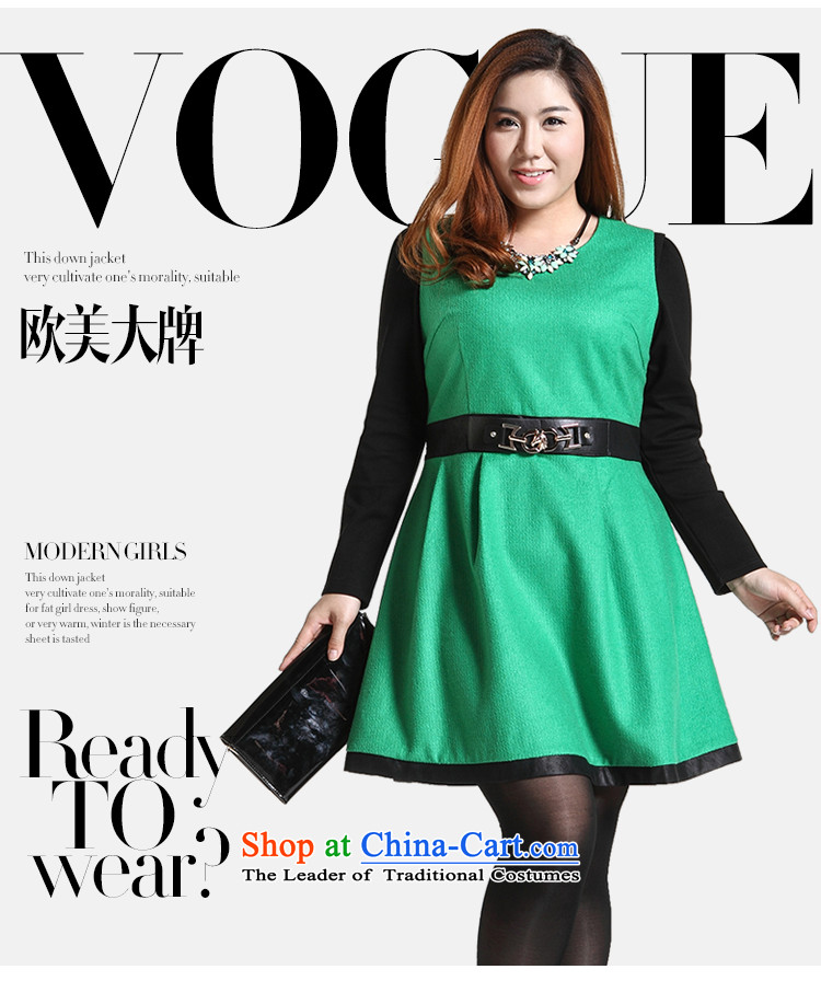 The former Yugoslavia Li Sau 2014 autumn and winter new larger Couture fashion color plane collision stitching PU round-neck collar leisure A swing gross? dresses Q6568 green 4XL Photo, prices, brand platters! The elections are supplied in the national character of distribution, so action, buy now enjoy more preferential! As soon as possible.