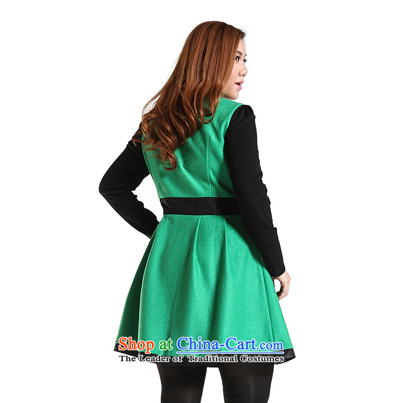 The former Yugoslavia Li Sau 2014 autumn and winter new larger Couture fashion color plane collision stitching PU round-neck collar leisure A swing gross? dresses Q6568  4XL, Yugoslavia Li Hsiu-green , , , shopping on the Internet