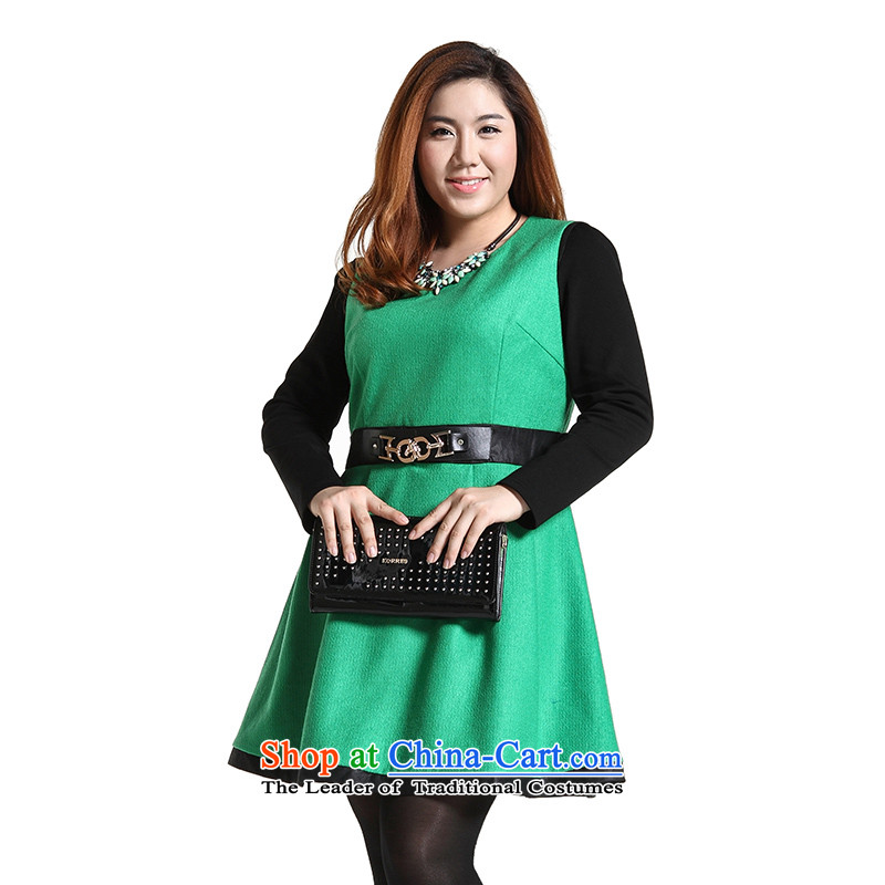 The former Yugoslavia Li Sau 2014 autumn and winter new larger Couture fashion color plane collision stitching PU round-neck collar leisure A swing gross? dresses Q6568  4XL, Yugoslavia Li Hsiu-green , , , shopping on the Internet