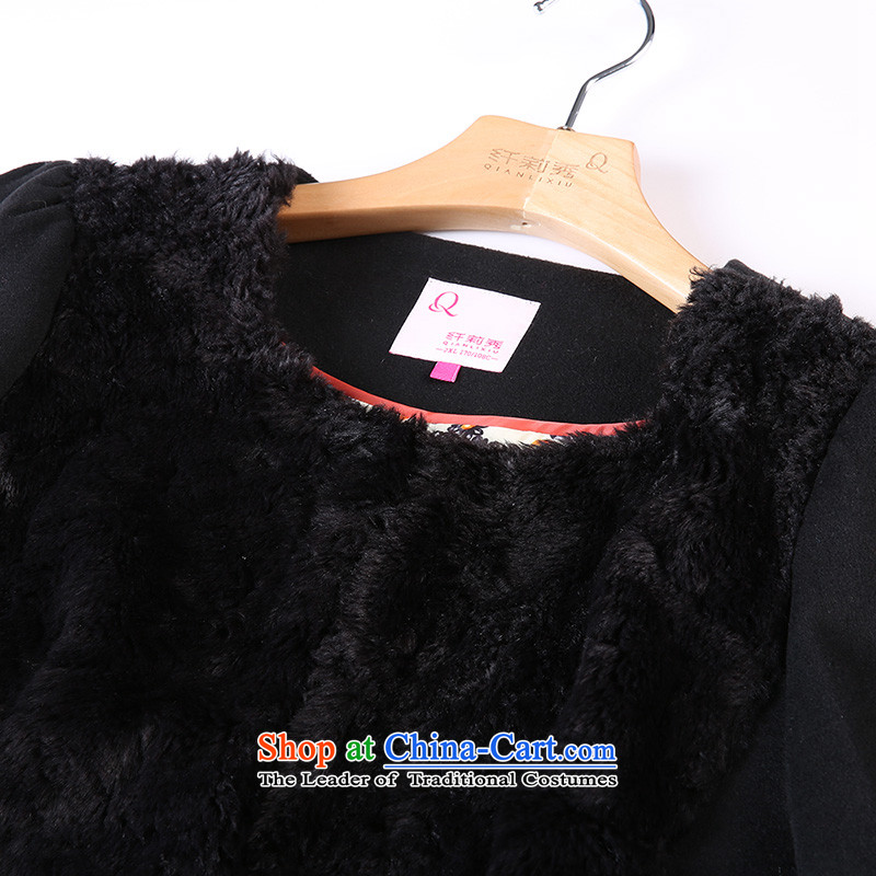 The former Yugoslavia Li Sau 2014 autumn and winter new larger female Korean version of the emulator, rabbit hair stitching warm long-sleeved jacket Q6732 a Black XL, slim-li , , , shopping on the Internet