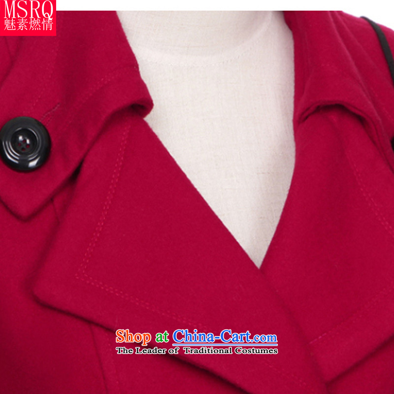 Staff of the fuel of 2015 Winter Korean women's large   New Products reverse collar double row is long sleek hair girl jacket coat? (feed belts) Wine red M staff of fuel (meisuranqing of shopping on the Internet has been pressed.)