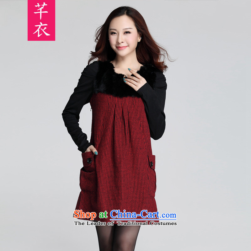 Thick mm female skirt 2015 Fall_Winter Collections new kumabito xl lovely feminine minimalist chidori, rabbit wool long-sleeved gross? dresses red120-135 XL catty